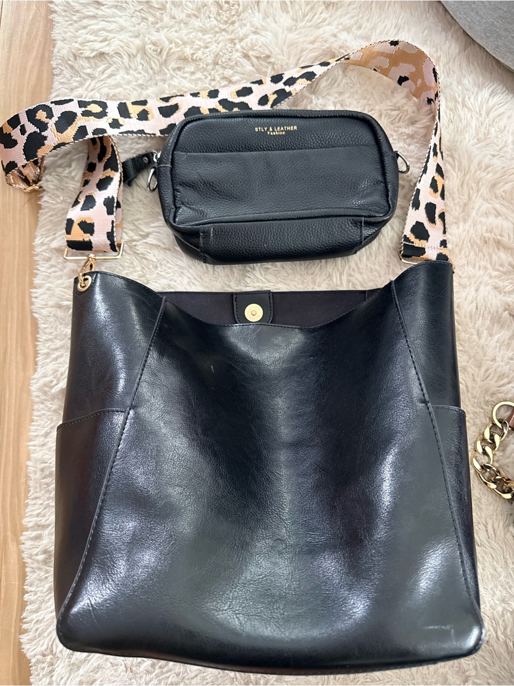 Black Leather Crossbody & Tote Set